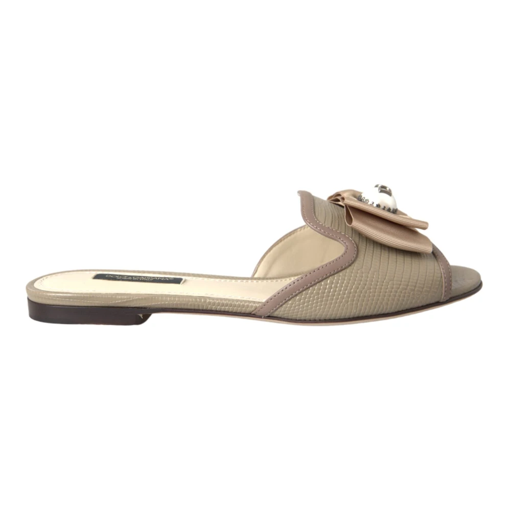 Dolce & Gabbana Women's Beige Logo Pearl Flats Sandals - Sliders - 2 Uk - Shoes