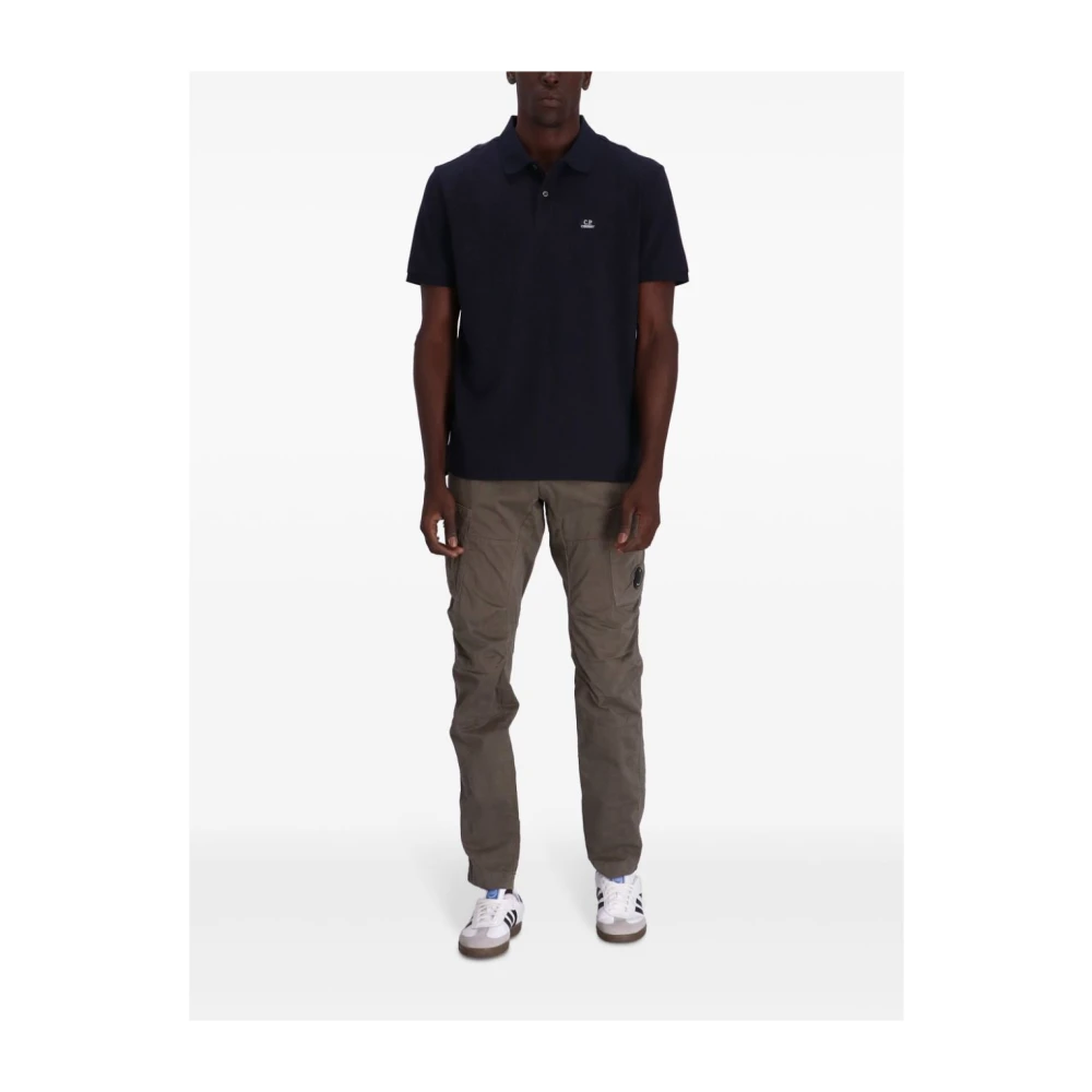 C.P. Company Blauw Poloshirt Logo Patch Korte Mouw Blue Heren