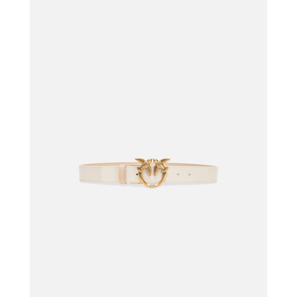 pinko Love Birds Omkeerbare Leren Riem Beige Dames