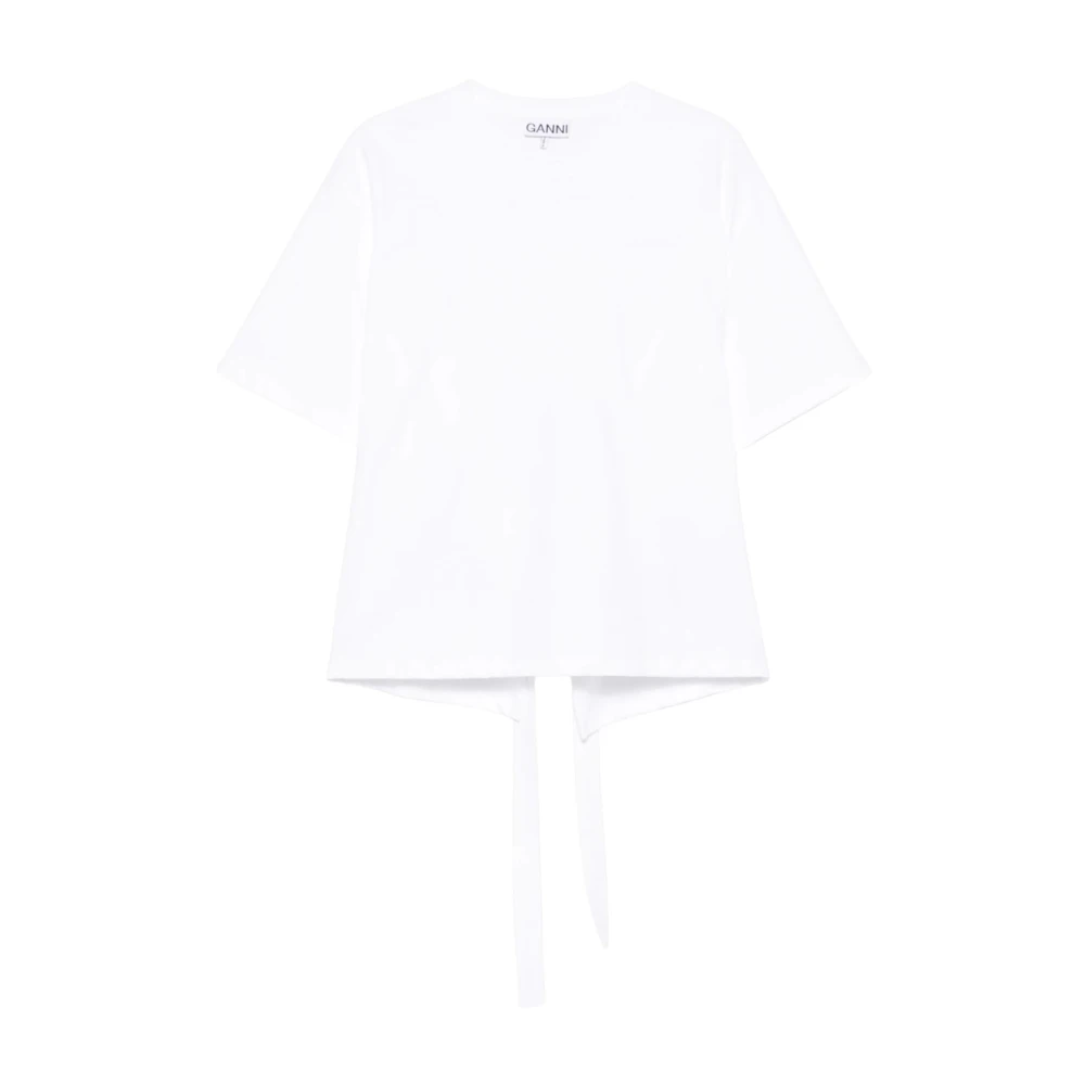 Ganni Women's White Cotton Blouse With Back Tie - T-Shirts - 2XS/Xs - Tops