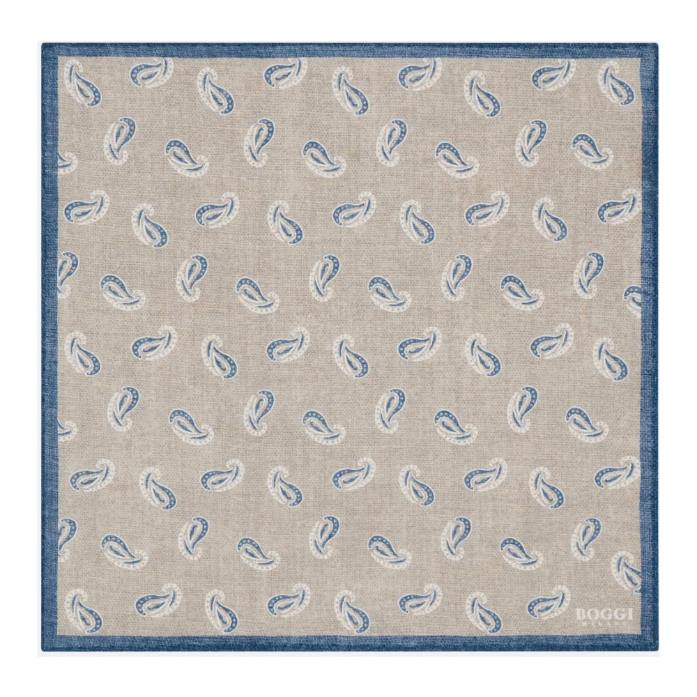 Boggi Milano Paisley Print Linnen Zakdoek Beige Heren