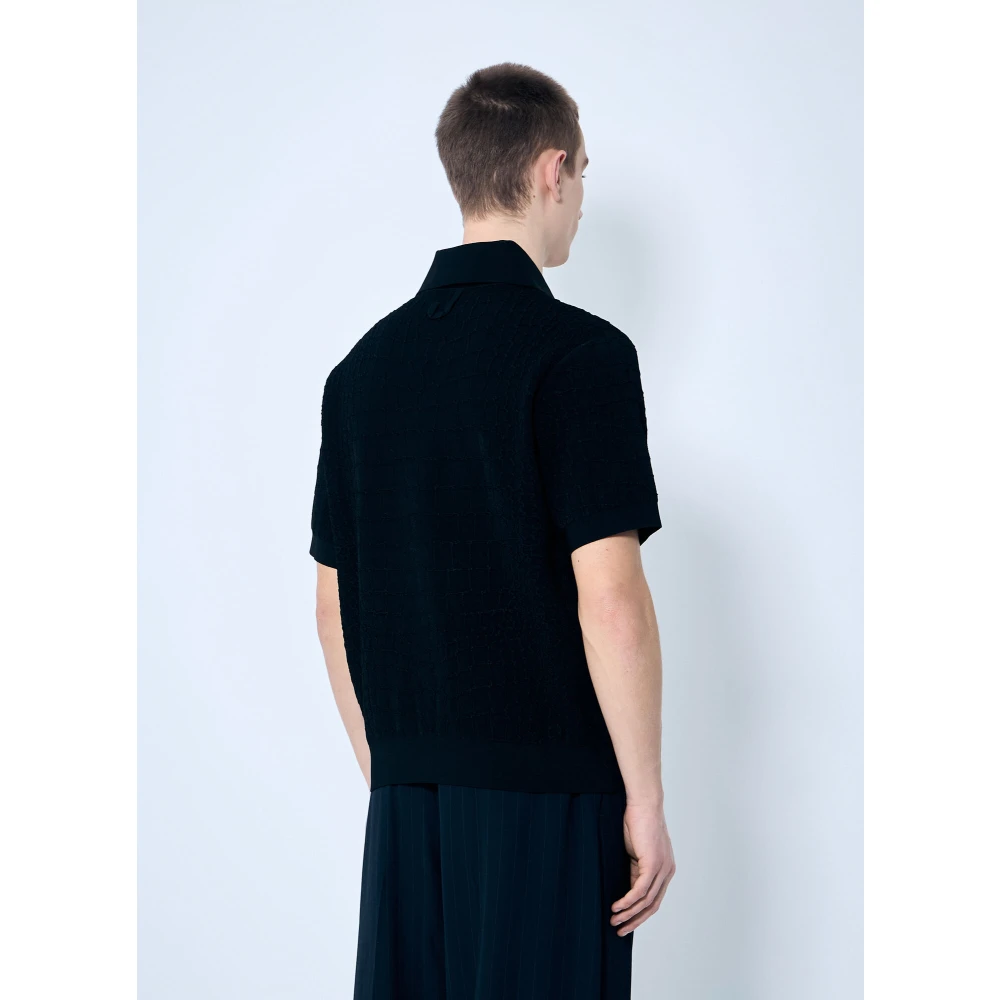 Jacquemus Gestructureerde Gebreide Polo Shirt Top Black Heren