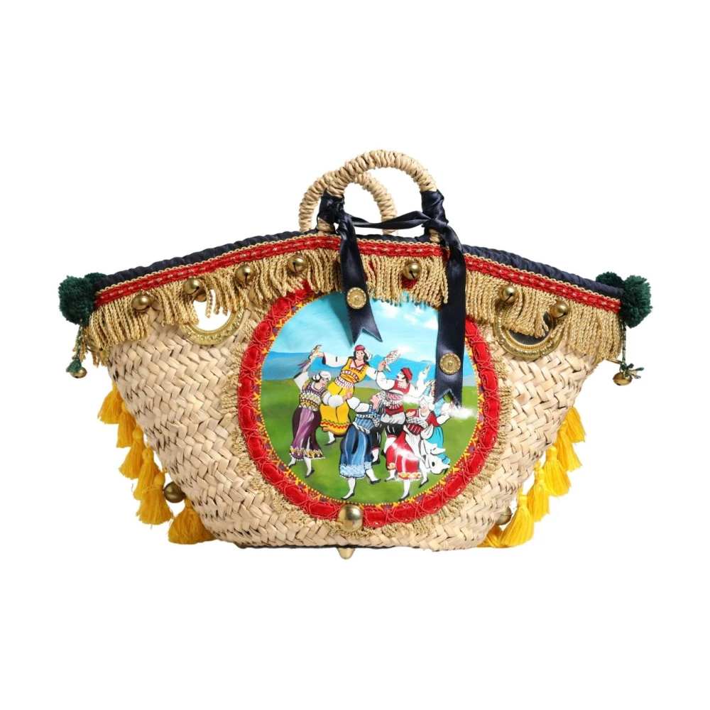 Dolce & Gabbana Women's Woven Straw Basket Embellished Sicily Bag