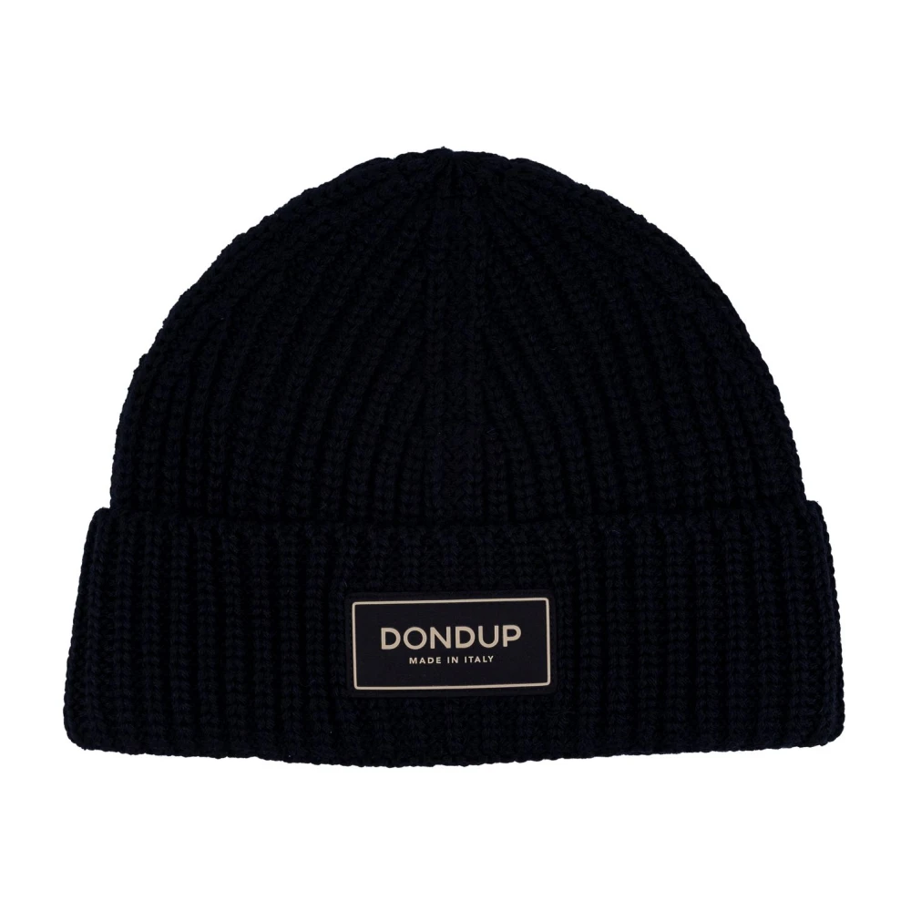 Dondup Gebreide wollen muts met stoffen logo Blue Heren