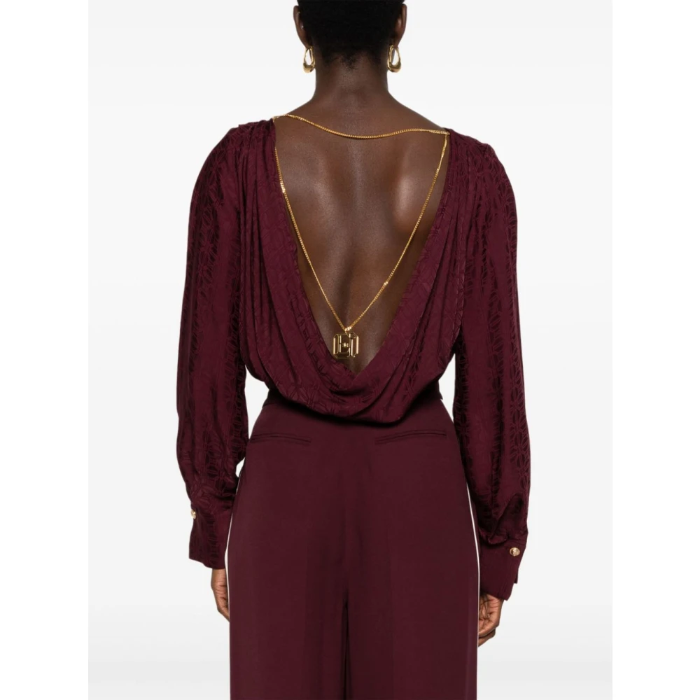 Elisabetta Franchi Satin Jacquard Bodysuit Brown Dames