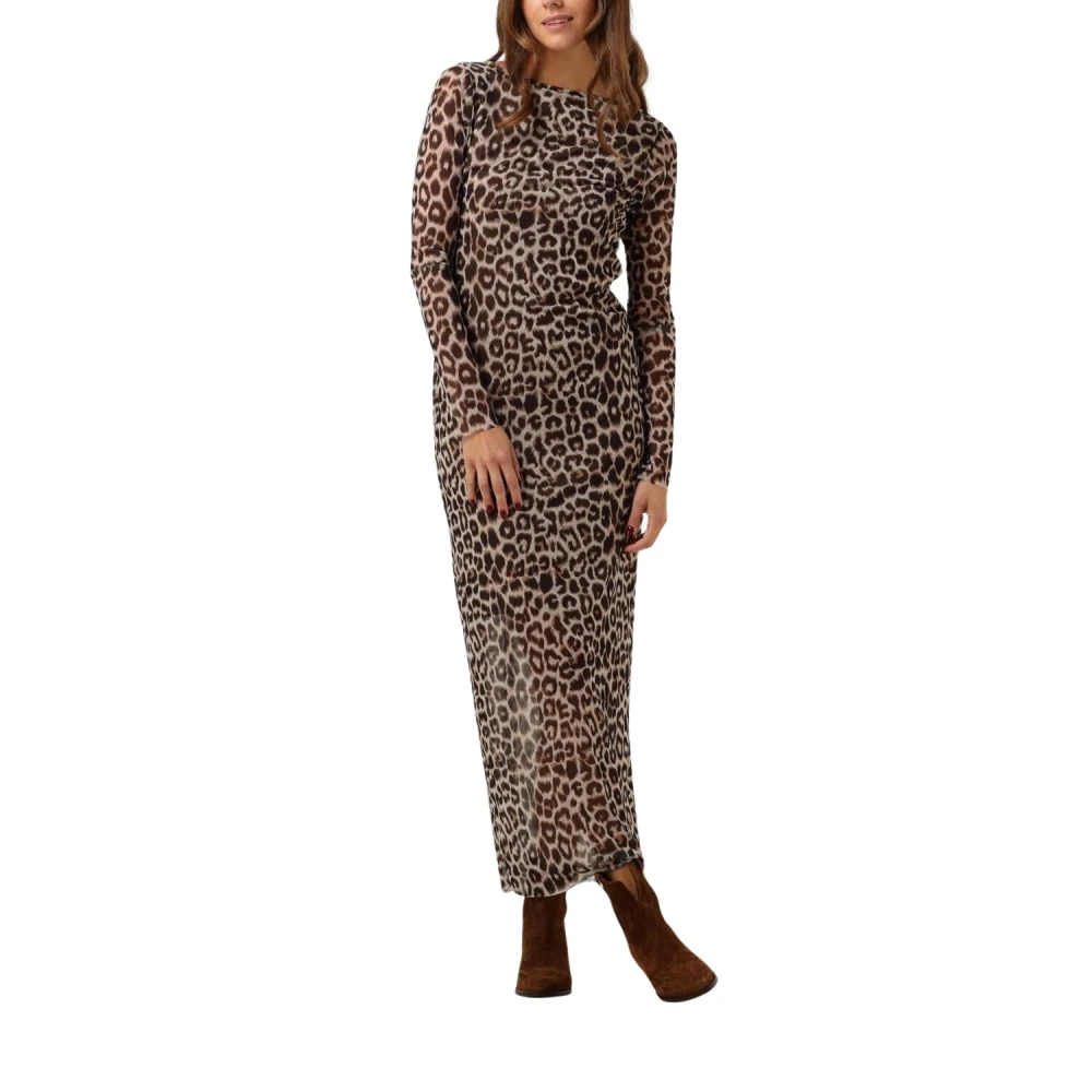 Catwalk Junkie Luipaardprint Lange Mouw Mesh Jurk Brown Dames