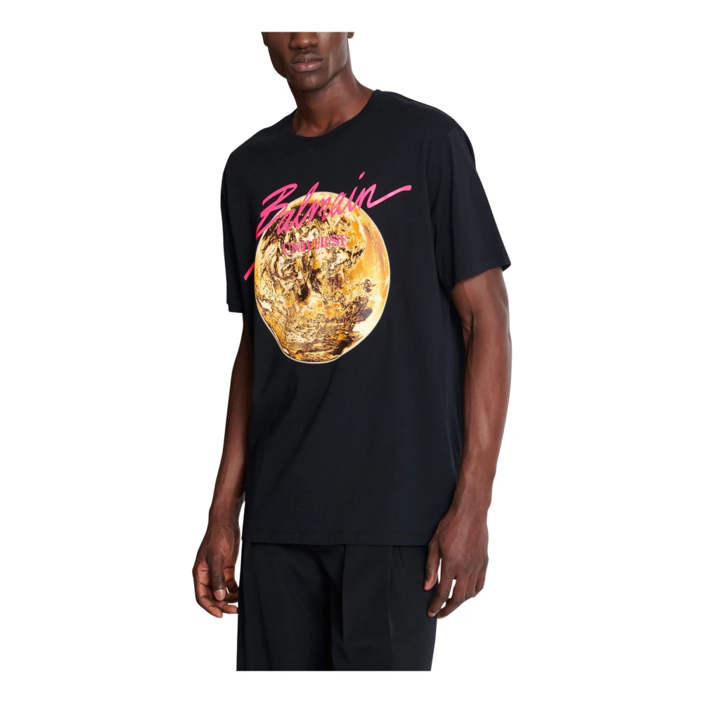 Balmain Gedrukt Univere logo en planeet T-shirt Black Heren