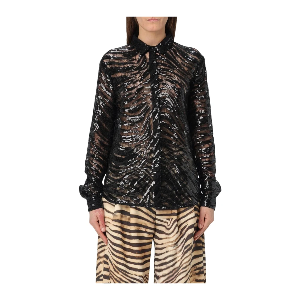 Just Cavalli Women's Black Zebra Print Lace Blouse