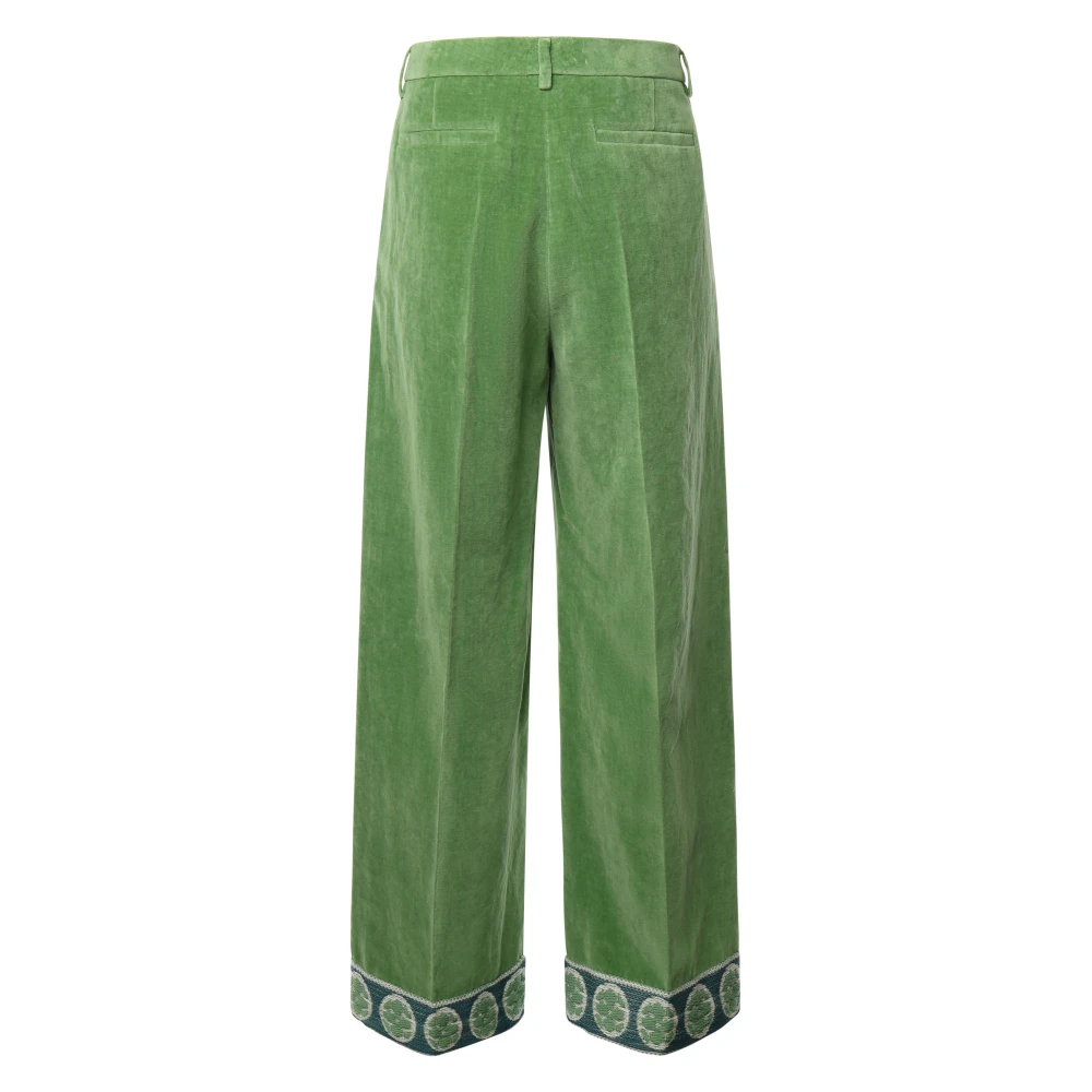 Valentino Garavani Groene Fluwelen Broek met Geborduurde Details Green Heren
