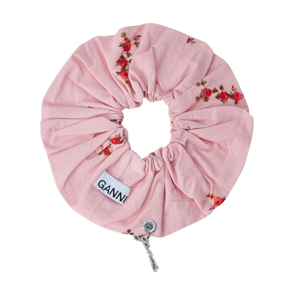 Ganni , Accessories, Female, Pink, One Size, Printed Cotton Scrunchie