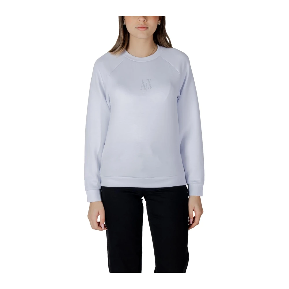 Armani Exchange Women's White Sweatshirts, L, Plain Round Neck Long Sleeve Sweatshirt