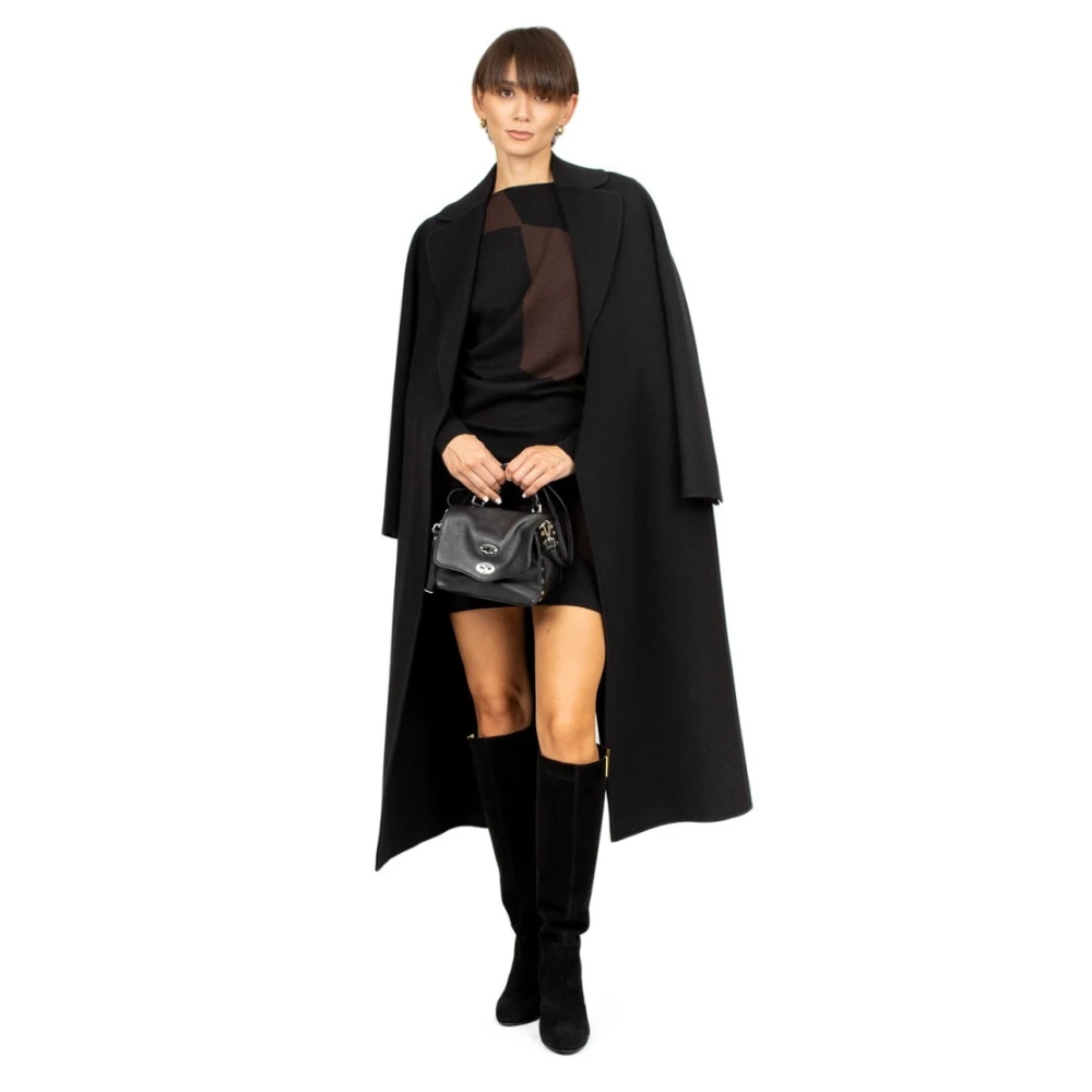 Max Mara Zwarte wollen jas met riem Black Dames