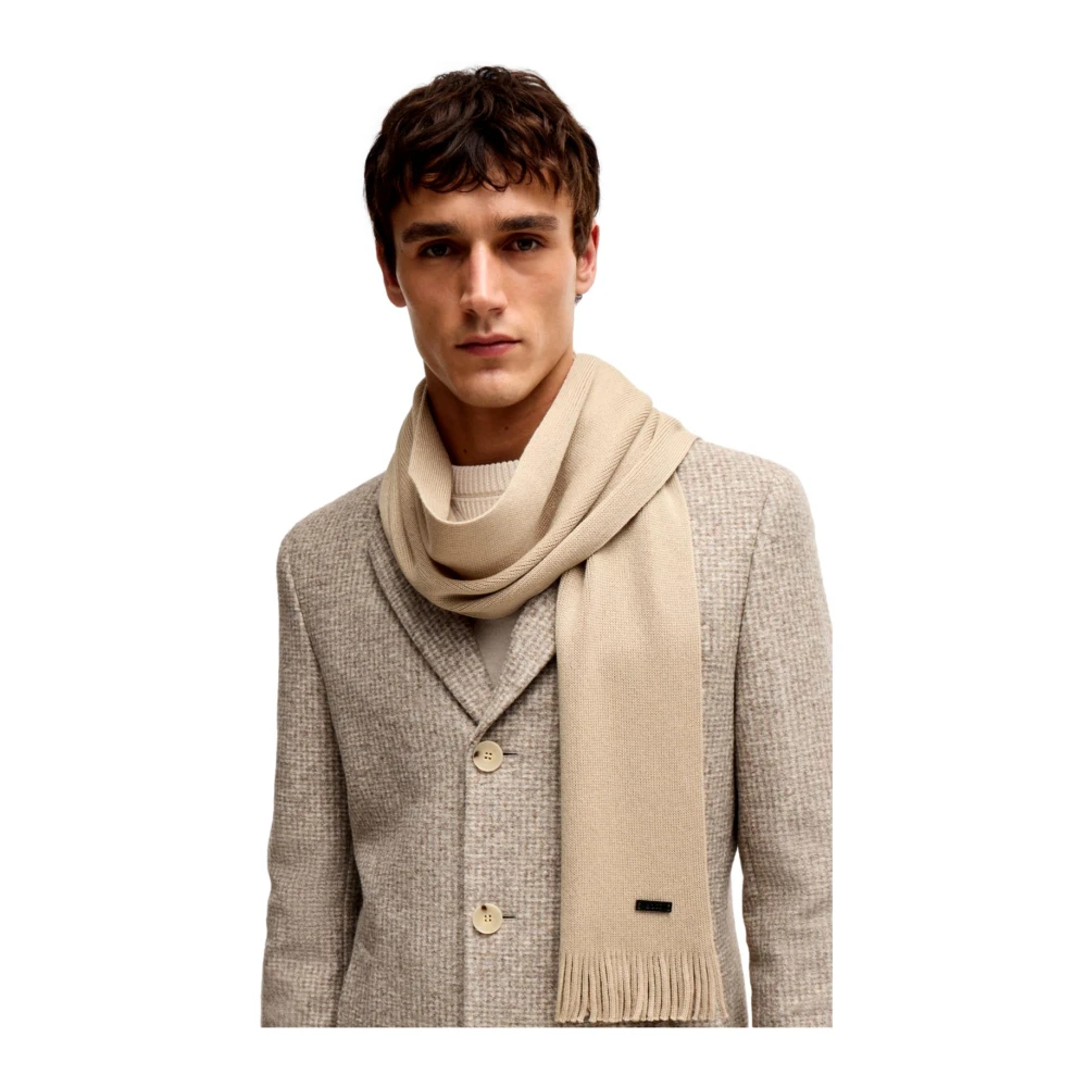 Hugo Boss Wollen Sjaal met Franjes Beige Heren