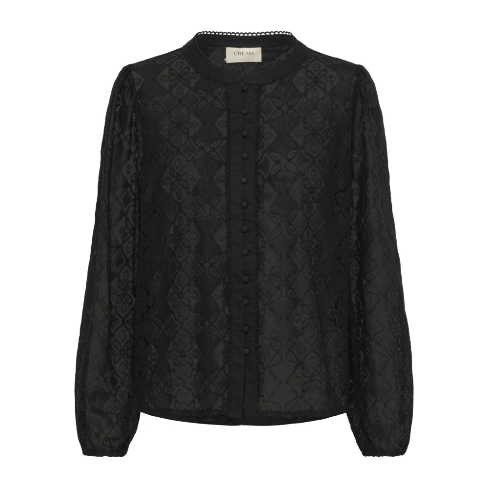Cream Kanten shirt met lange mouwen Black Dames