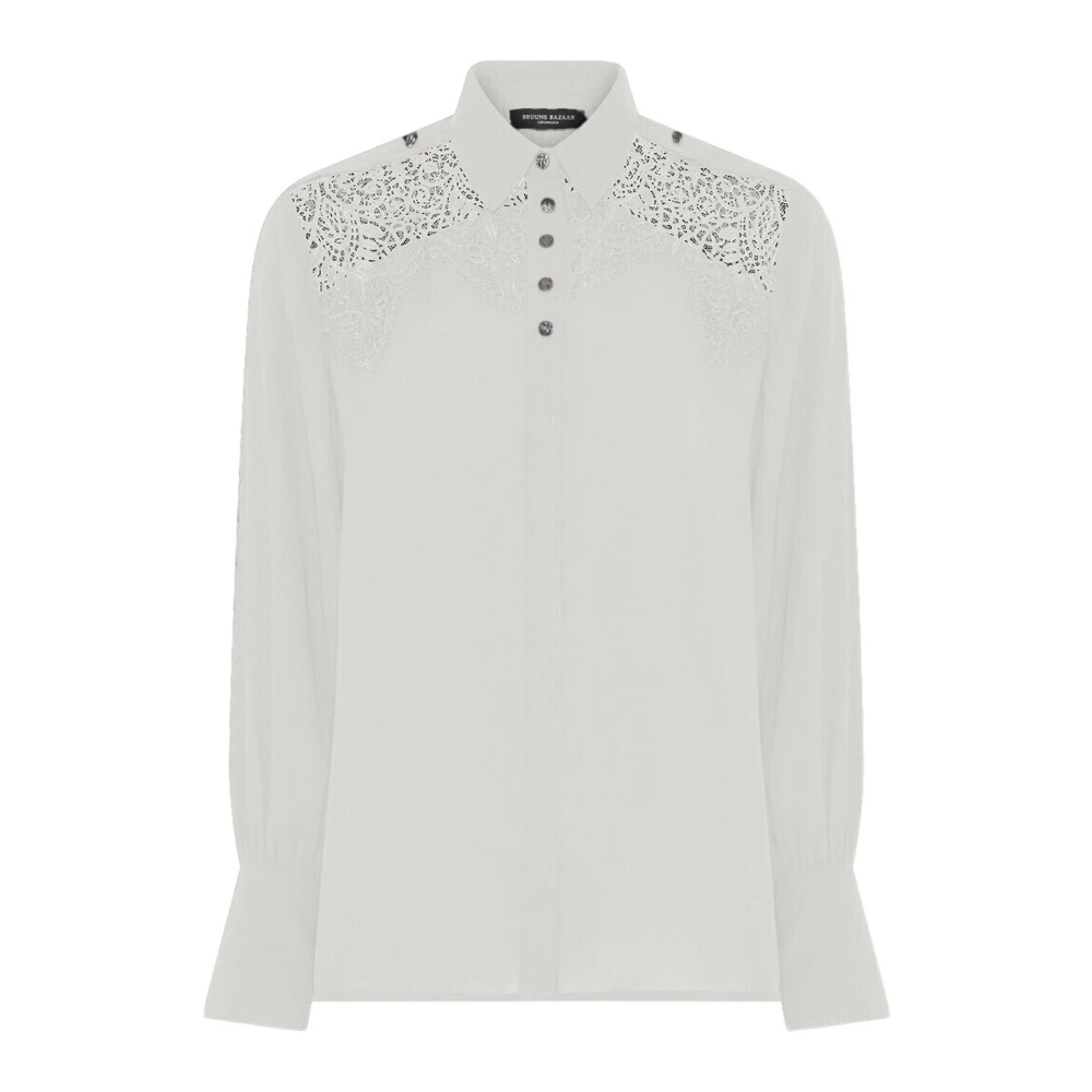 Bruuns Bazaar Elegant Blus med Broderi och Krage White, Dam