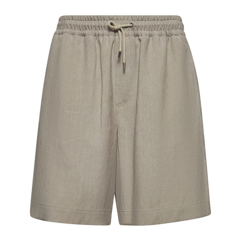 Giorgio Armani Beige Linnen Shorts met Trekkoord Taille Beige Heren