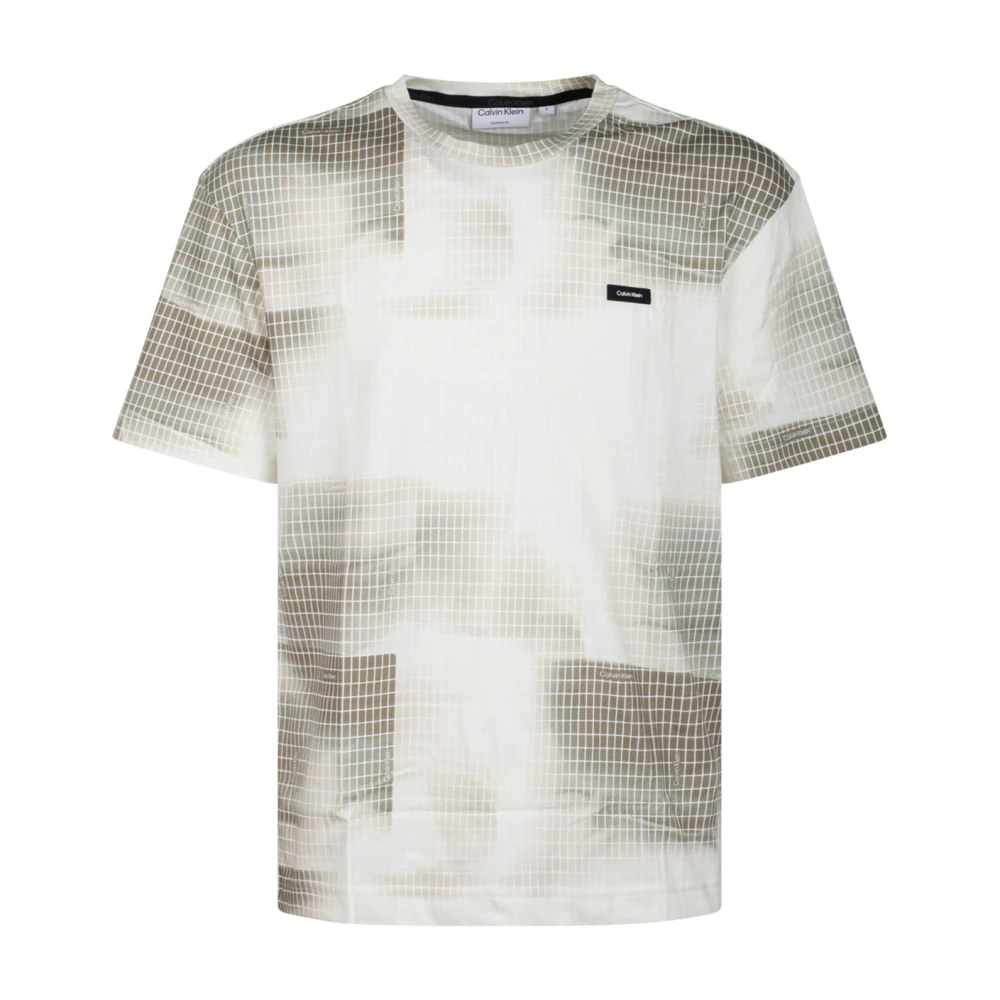 Calvin Klein Diffused Grid Tshirt met Abstract Print Multicolor Heren