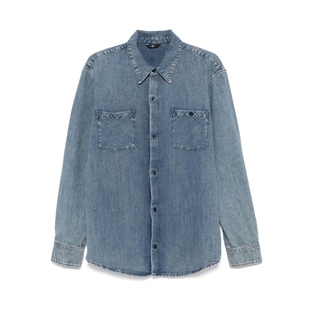 7 For All Mankind Indigo Blauwe Knoop-Front Shirt Blue Heren