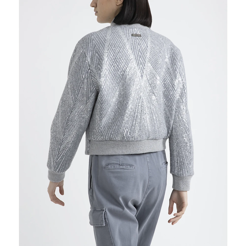 PESERICO Geborstelde wollen jas met paillettenborduursel Gray Dames