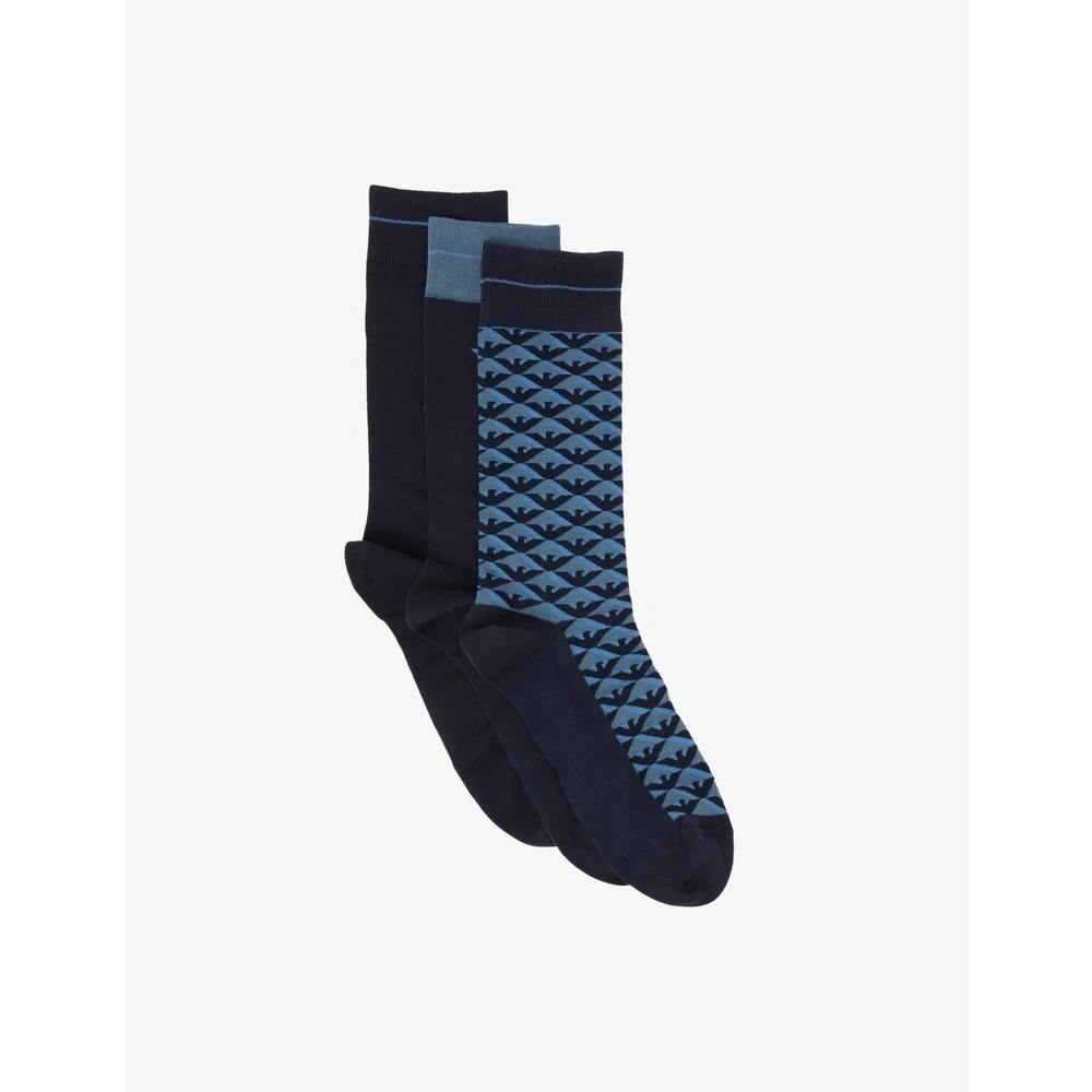 Emporio Armani 3-Pack Logo Sokken Blue Heren