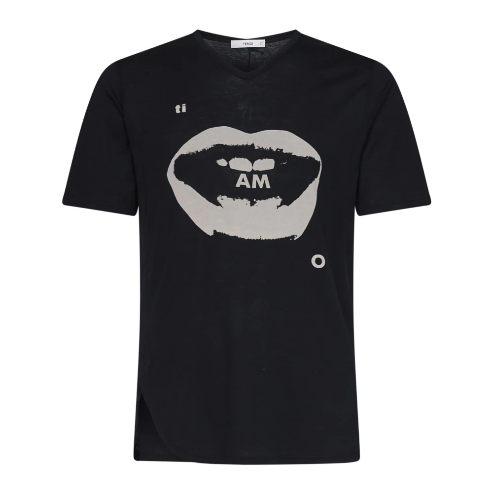 Fendi V-Neck T-Shirt - Male - T-Shirts - Black - S - Tops