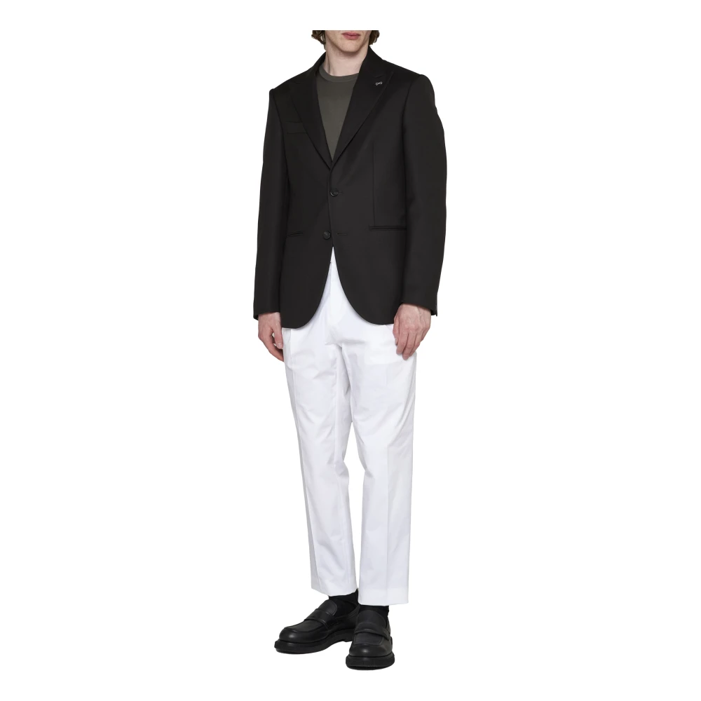 D4.0 Koffiebruine wollen blazer met peak-revers Black Heren