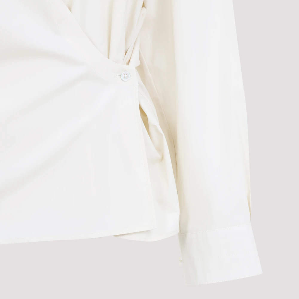 Lemaire Crème Gedraaide Kraag Shirt Beige Dames