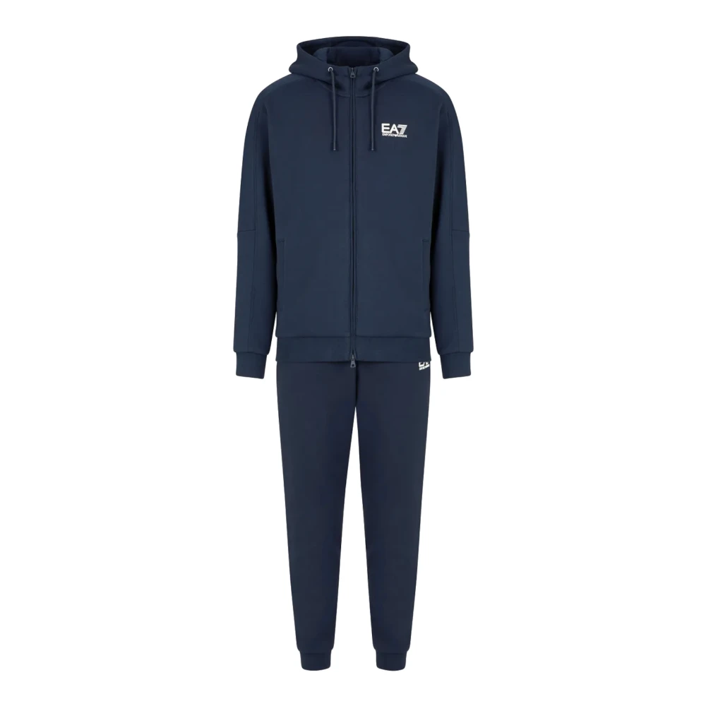 Emporio Armani EA7 Blauwe Sportieve Trainingspak met Hoodie en Joggers Blue Heren