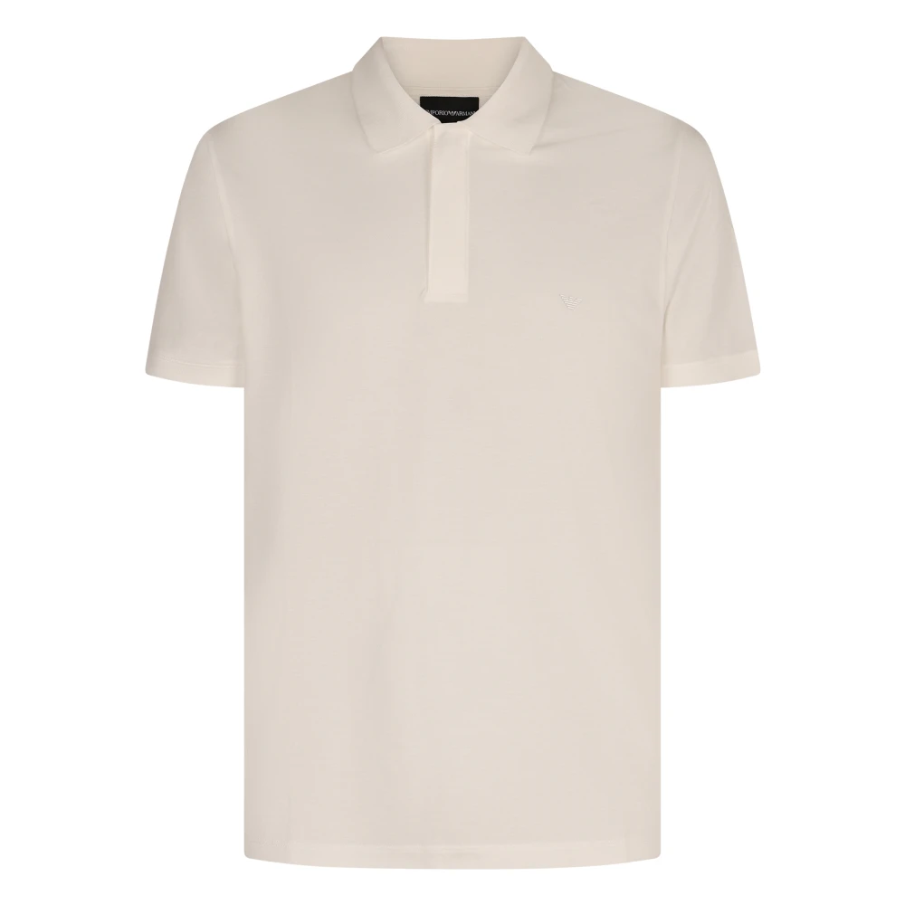 Emporio Armani Men's White Polo Shirts, S, Cotton Polo Shirt With Ribbed Edges