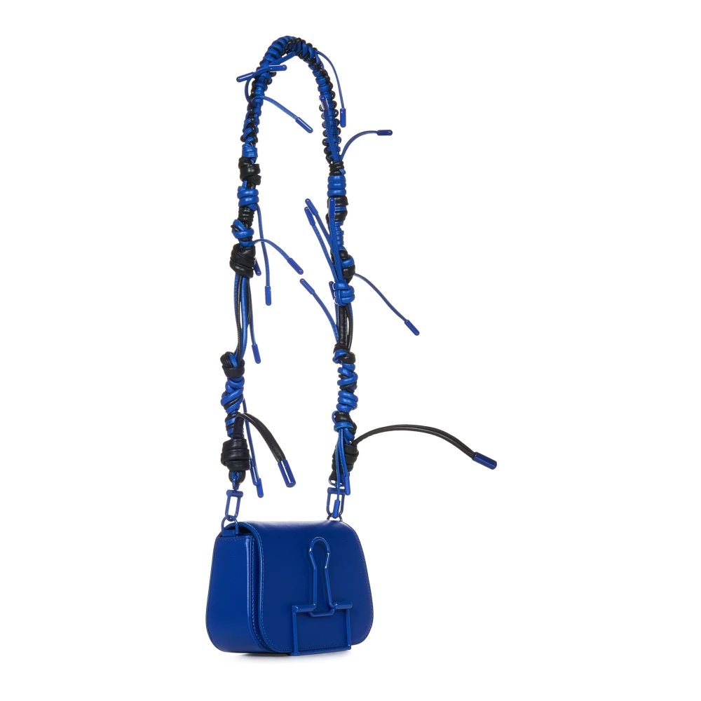 Off White Blauwe Leren Schoudertas met Overslag Blue Dames
