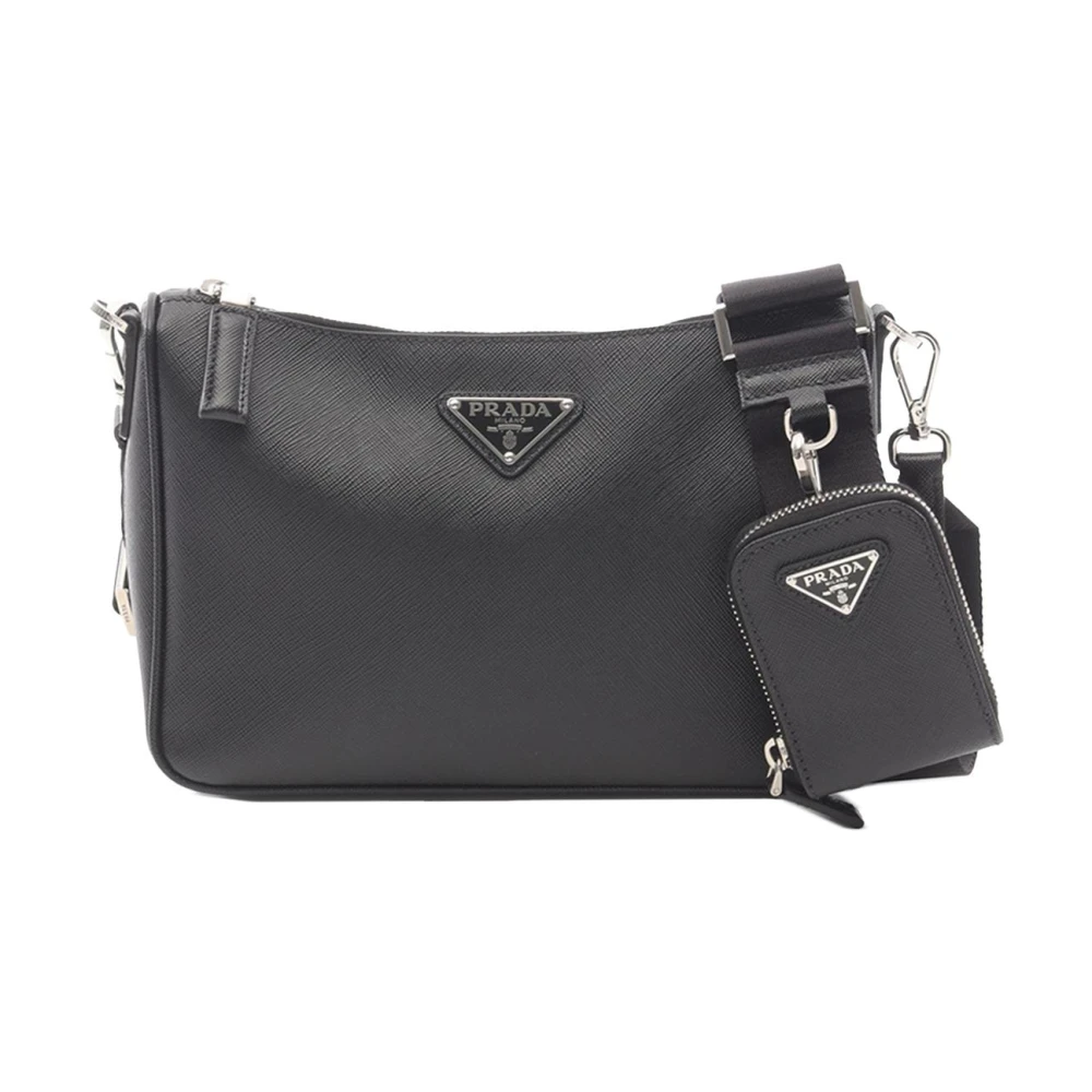 Prada Vintage Women's Black Pre-Owned Vintage Saffiano Leather Shoulder Bag With Pouch