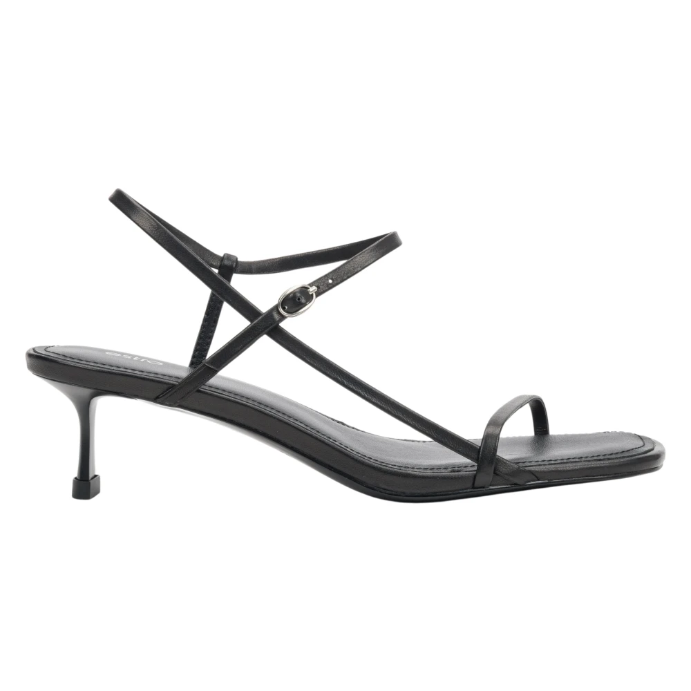 Estro Black High Heel Sandals, Female, 4 Uk, Low-Heeled Thin-Strap Leather Sandals