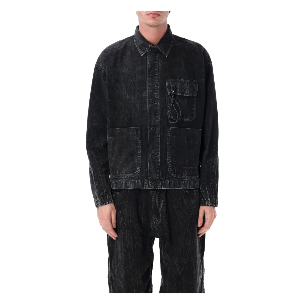 And Wander Men's Black Textured Utility Jacket - Denim Jackets - Xl - Jackets