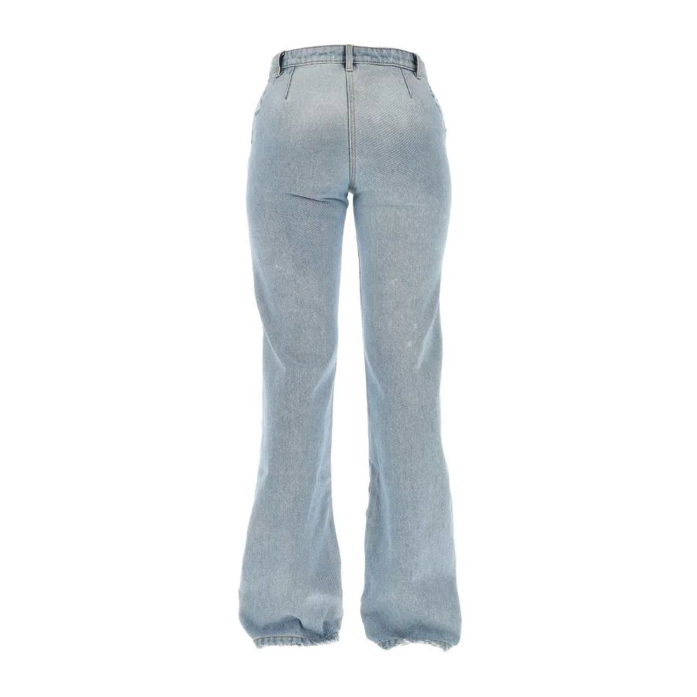 Palm Angels Patchwork Distressed Straight Leg Jeans Blue Dames