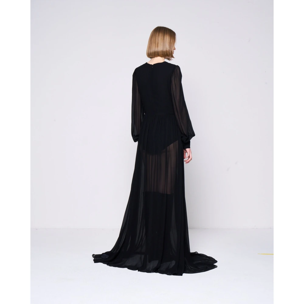 Silvian Heach Lange Gesluierde Jurk Lange Mouwen V-hals Black Dames