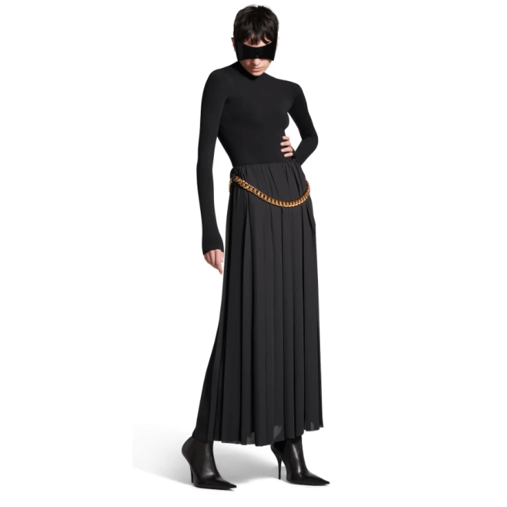 Balenciaga Geplooide Zwarte Rok met Messing Ketting Black Dames