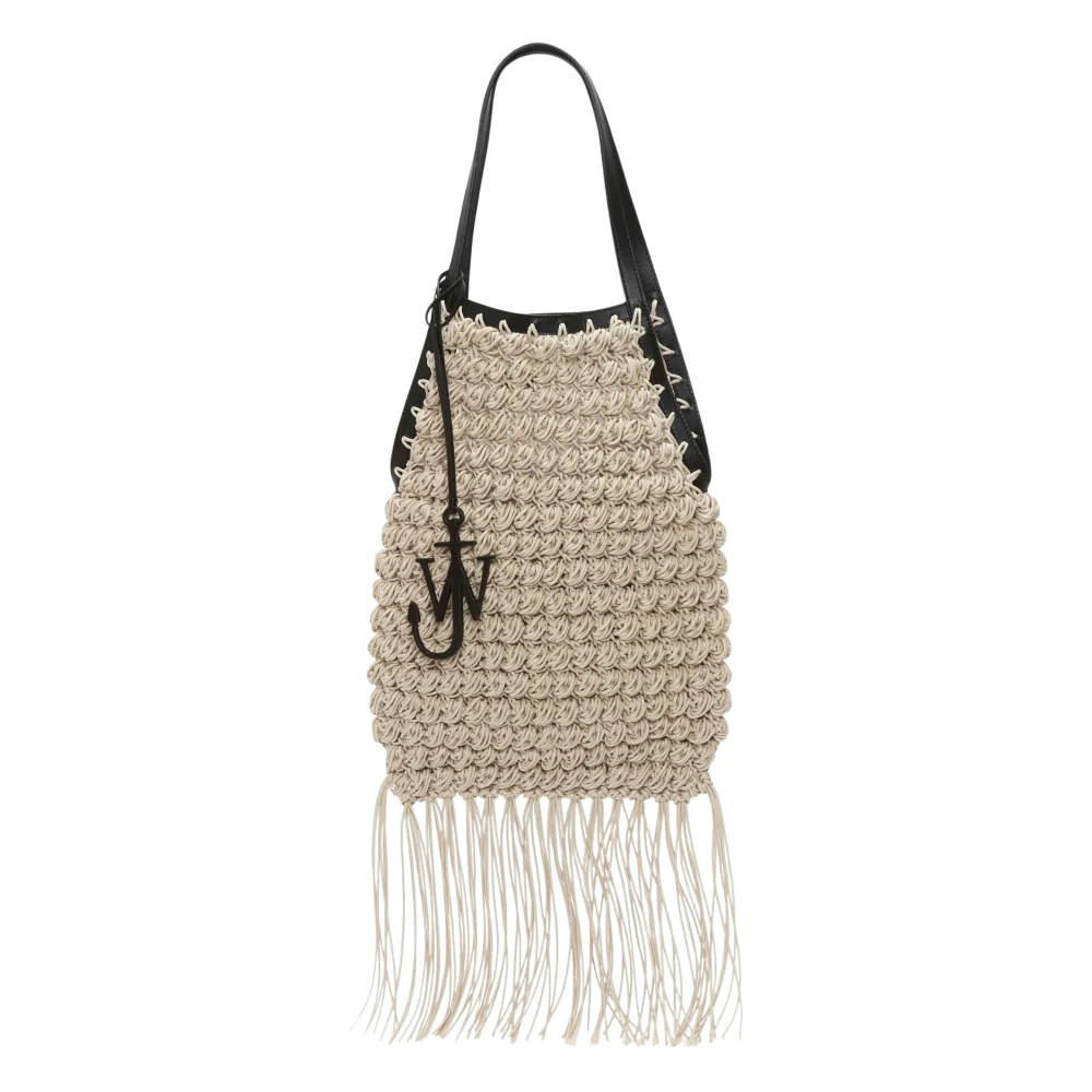 JW Anderson Gebreide katoenen tas met franjes Beige Dames
