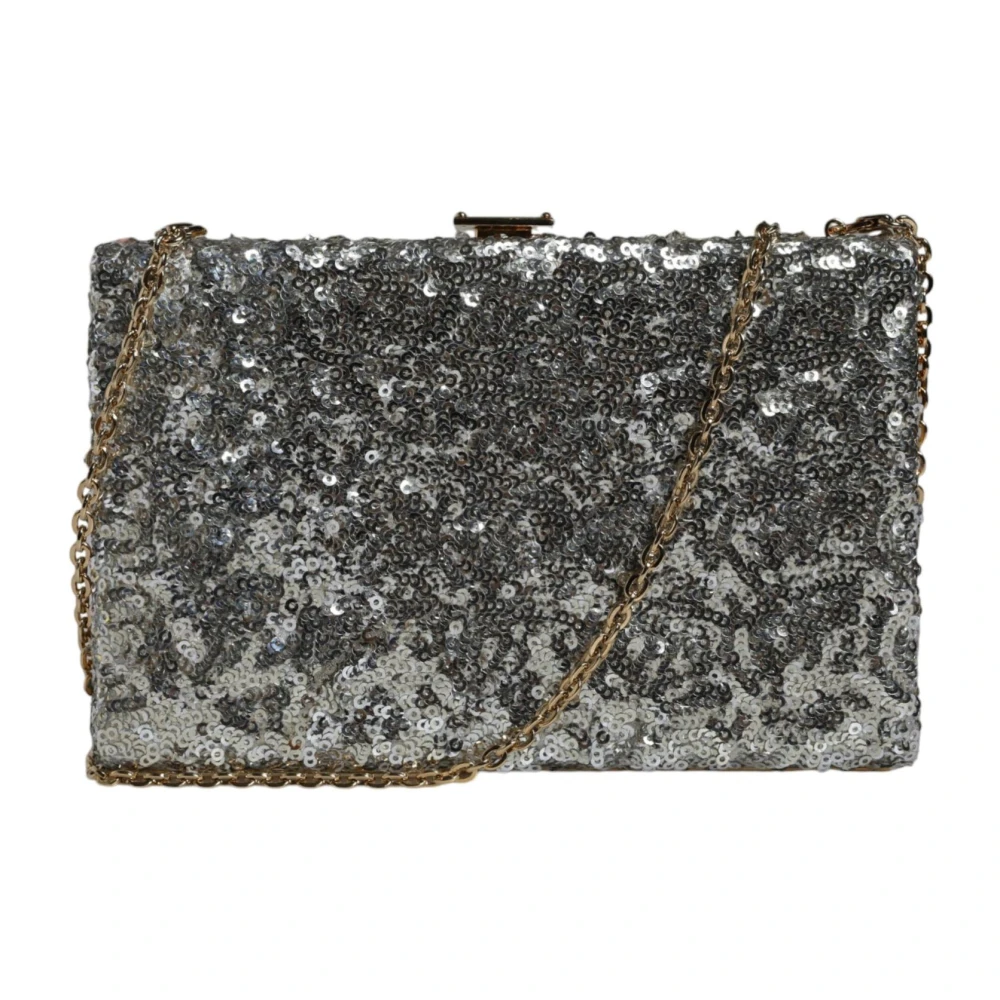 Dolce & Gabbana Pailletten Avond Crossbody Tas met Gouden Details Gray Dames