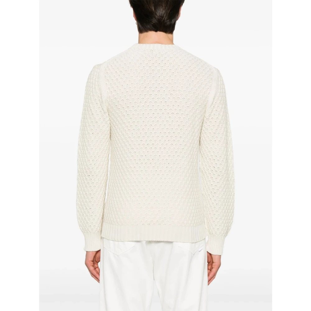 Canali Amandel Katoenen Trui Geribbelde Ronde Hals Beige Heren