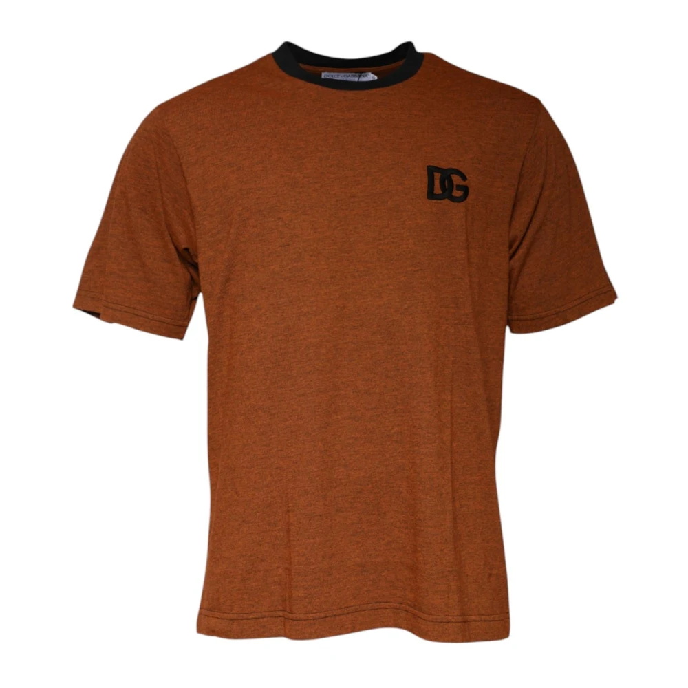 Dolce & Gabbana Men's Brown Logo Patch Crew Neck T-Shirt