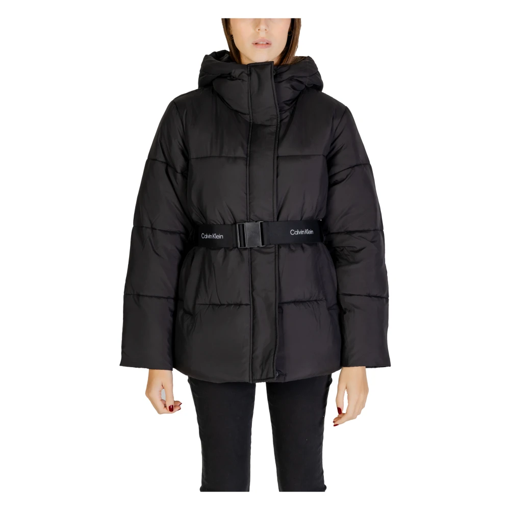 Calvin Klein Zwarte jas met rits en zakken Black Dames
