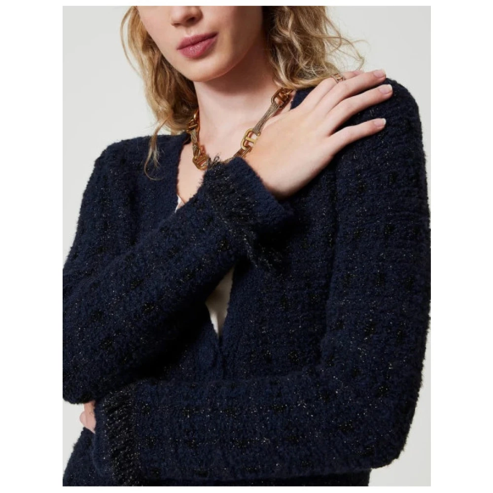 Twinset Lang Geruite Gebreide Vest Blue Dames