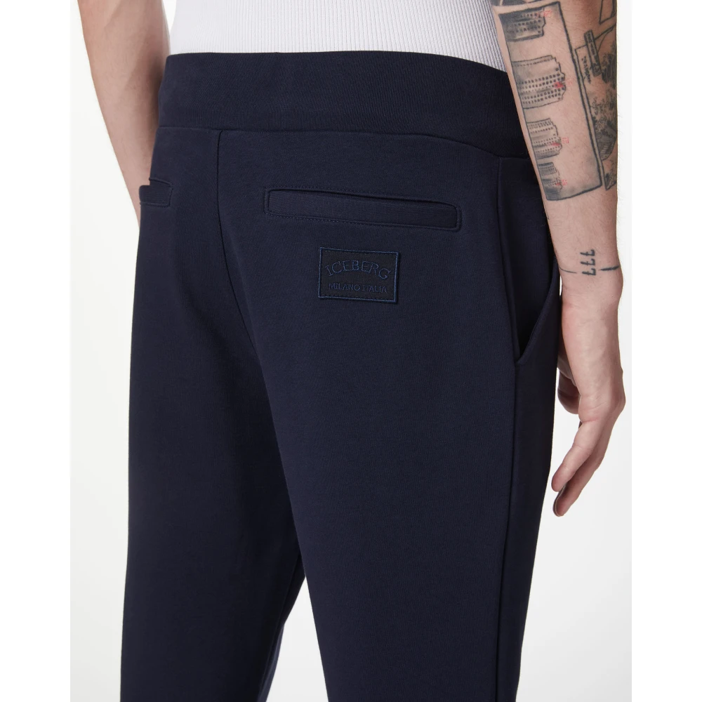 Iceberg Blauwe sweatpants van katoen met geborduurd embleem Blue Heren