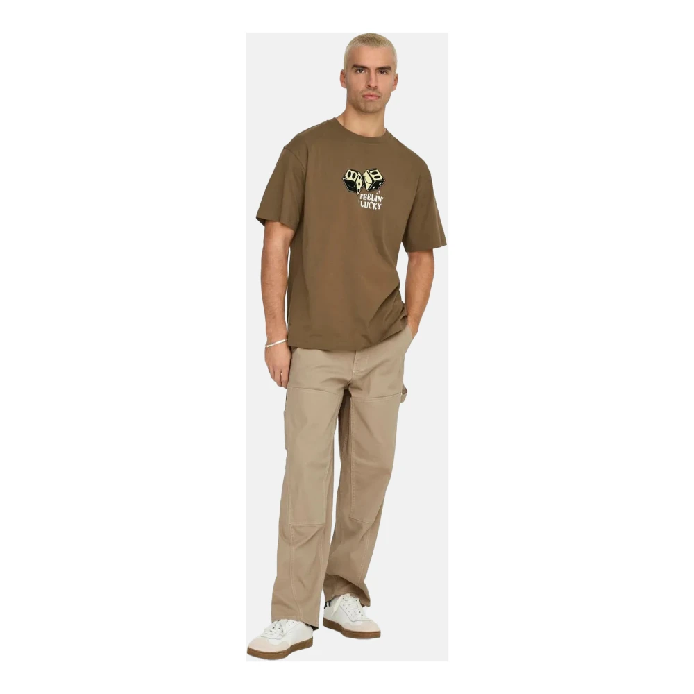 Only & Sons Casual Katoenen T-shirt voor Mannen Beige Heren