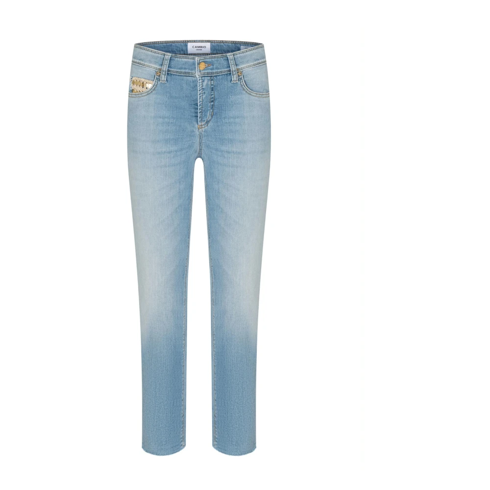 CAMBIO Korte Jeans met Franjes in Lichtblauw Blue Dames