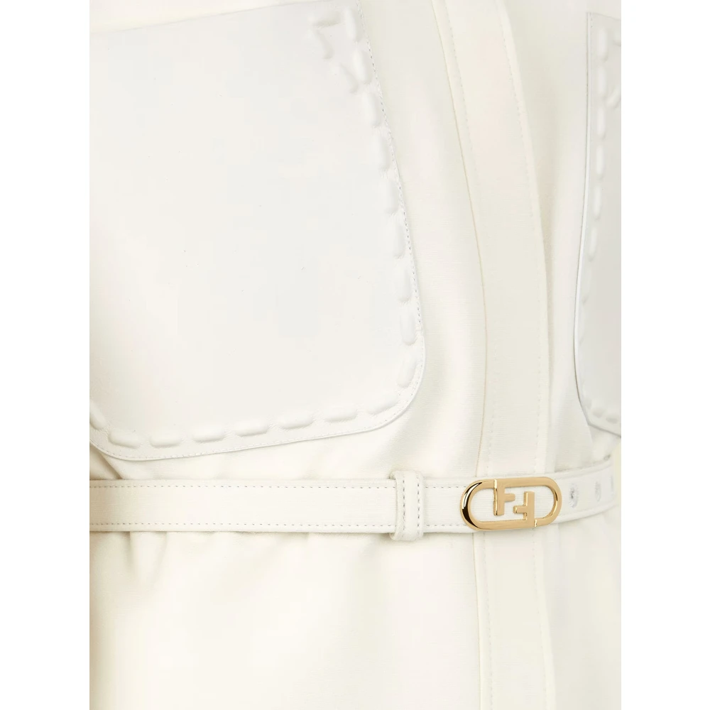 Fendi Wollen en zijden formele jas met leren riem White Dames