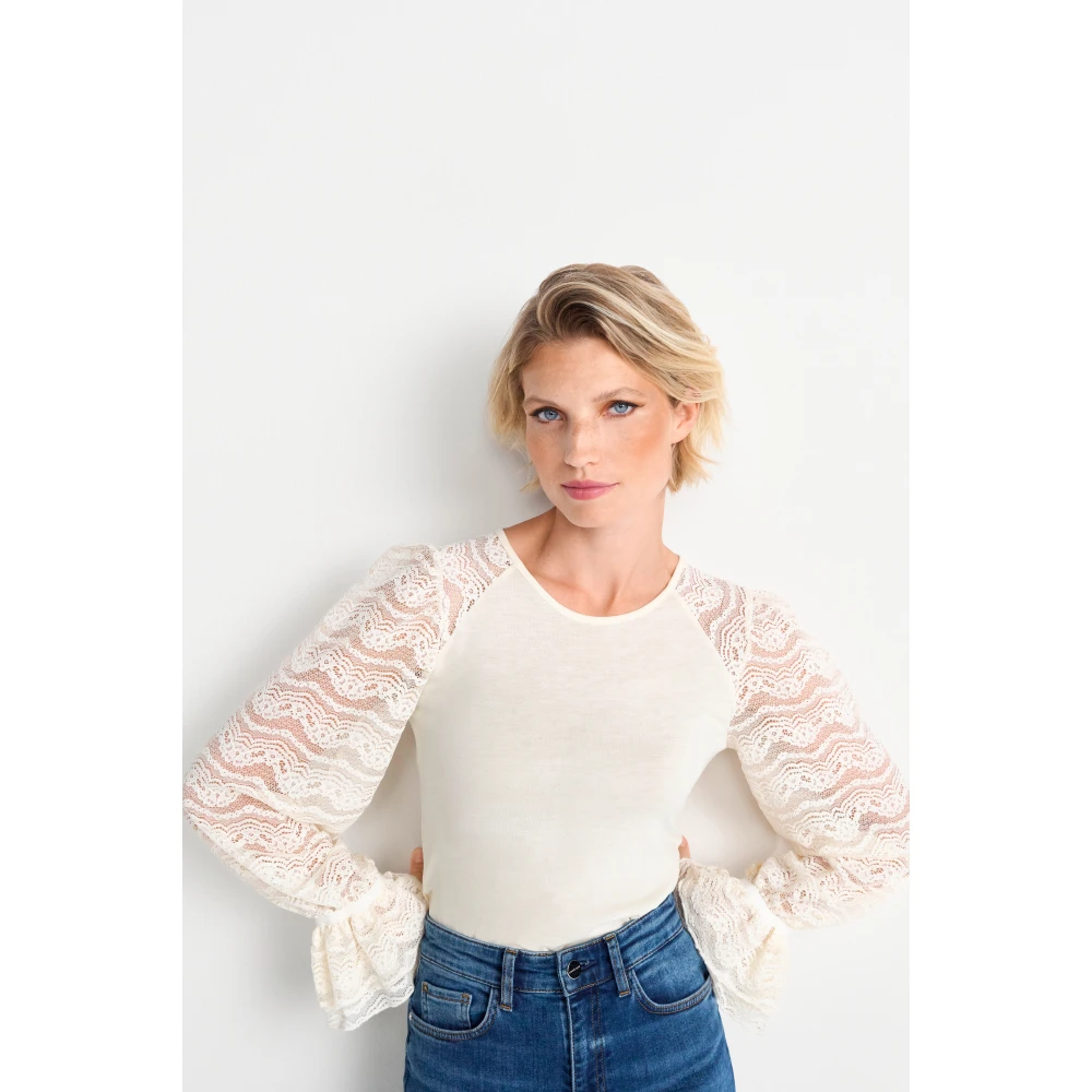 Rich & Royal Laagjes Kant Mat Mix Longsleeve White Dames