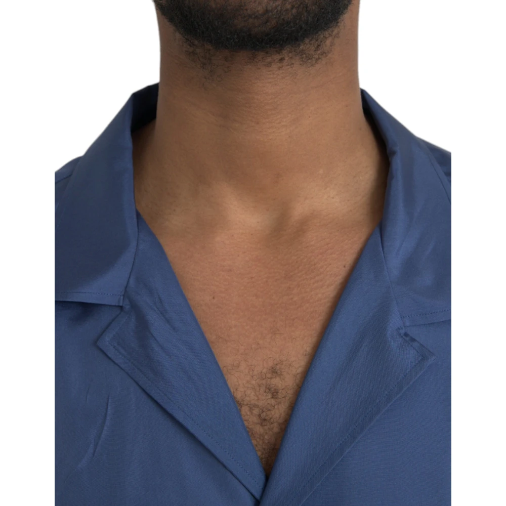 Dolce & Gabbana Blauw Zijden Casual Overhemd met Knopen Blue Heren