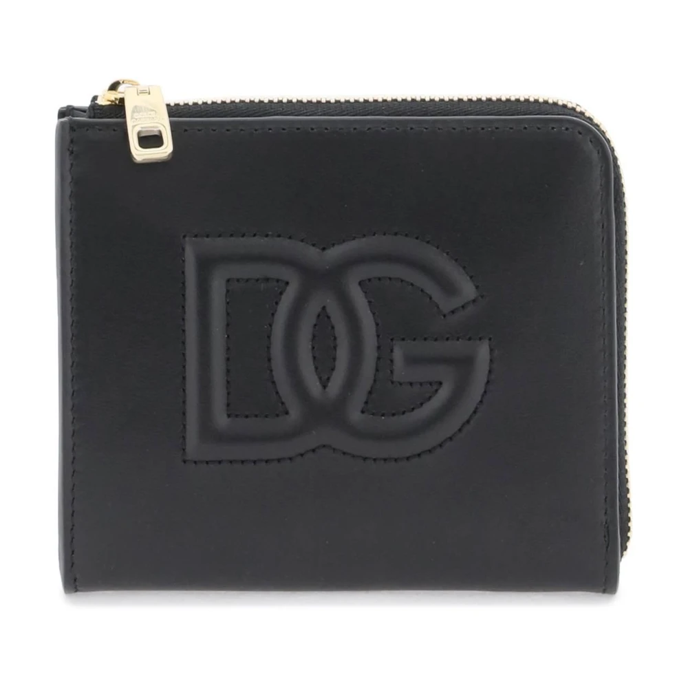 Dolce & Gabbana Leren Portemonnee met reliëf DG-logo Black Dames