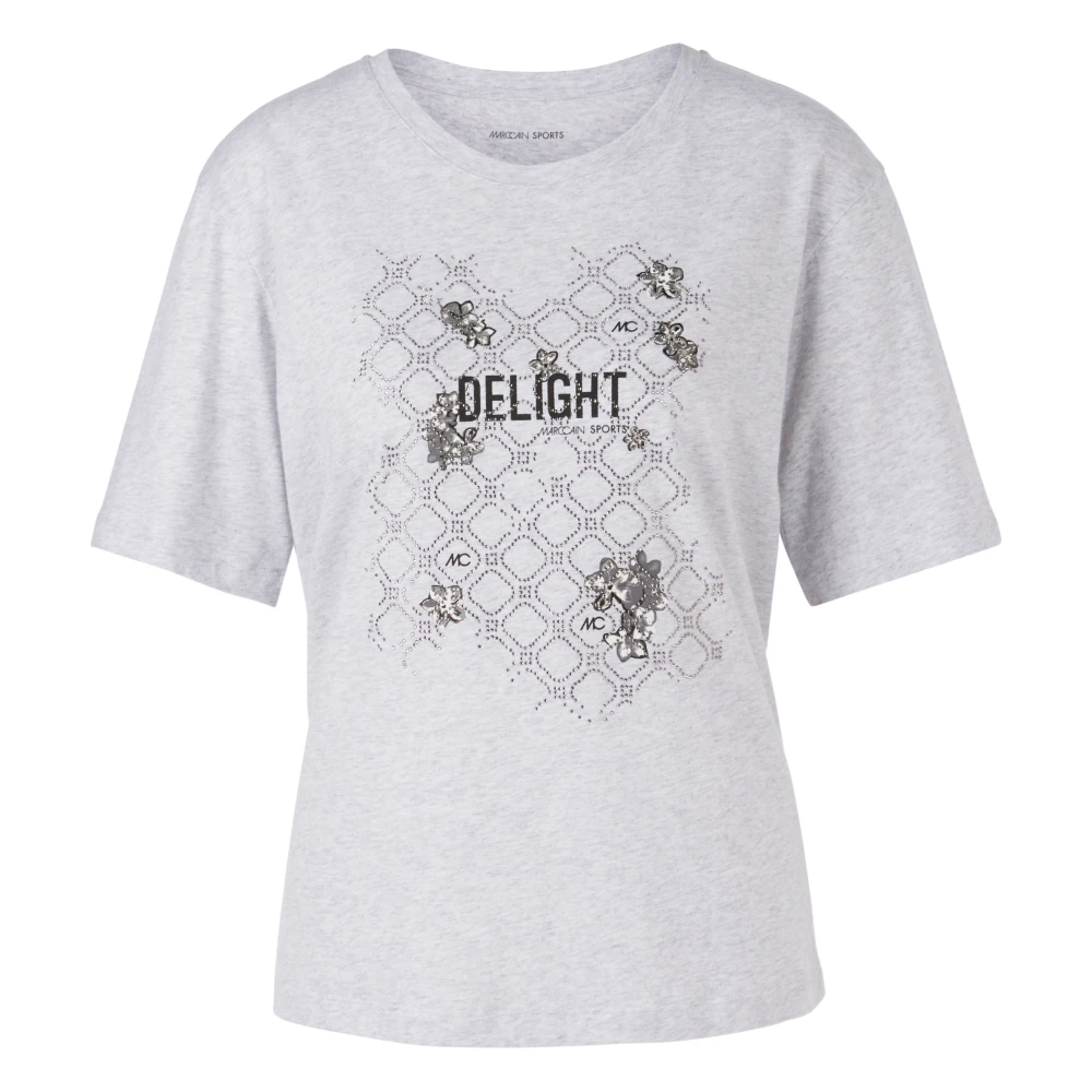 Marc Cain Glitter Motif Cotton T-Shirt Gray Dames